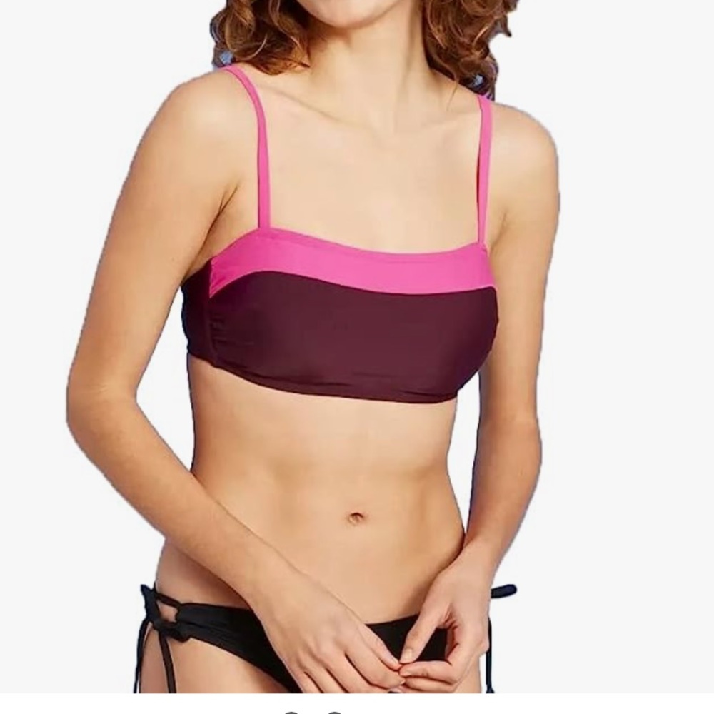 Kona Sol Women's Colorblock Bandeau Bikini Top. Size Medium. Burgundy & Pink.